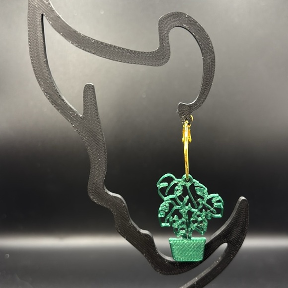 Green Plant Earrings with Gold Hoops - Picture 3 of 3